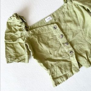 Olive Green Button-Up Women's Top